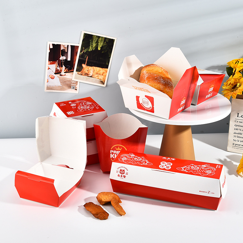 Custom Printed Recycled Take Away French Fries Paper Boxes Fast Food Burger Hamburger Packaging1 6