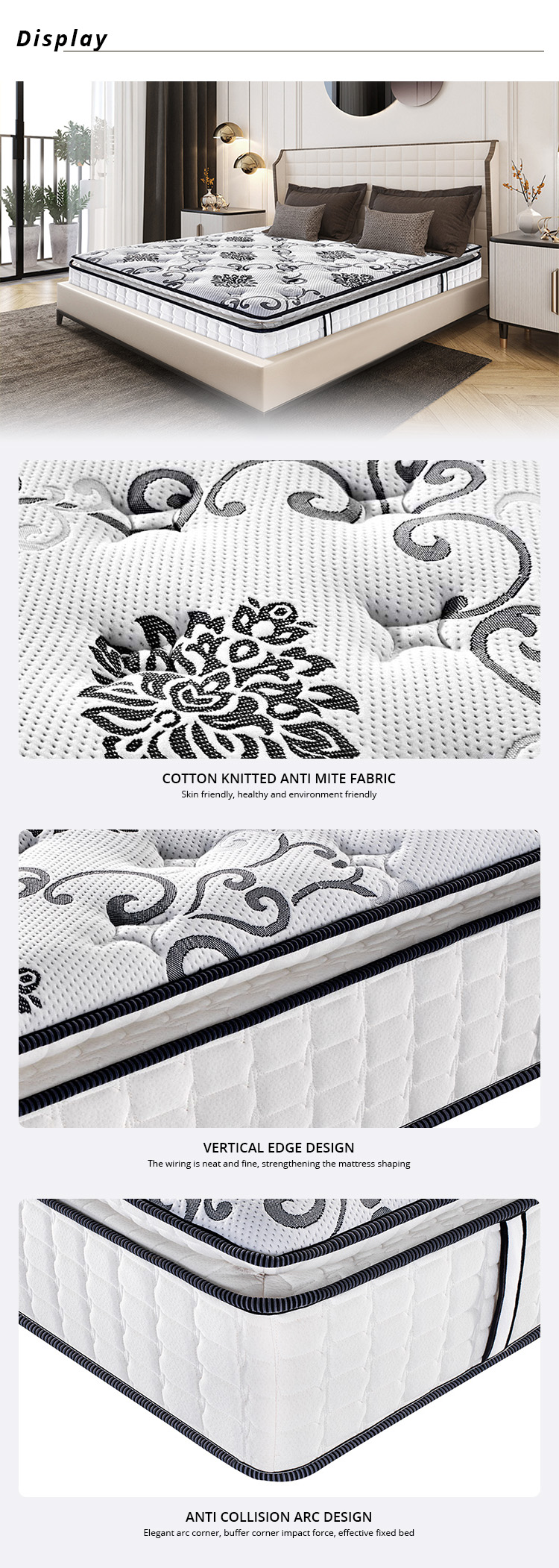 High Quality luxury pillow top customizable pocket spring mattress 8
