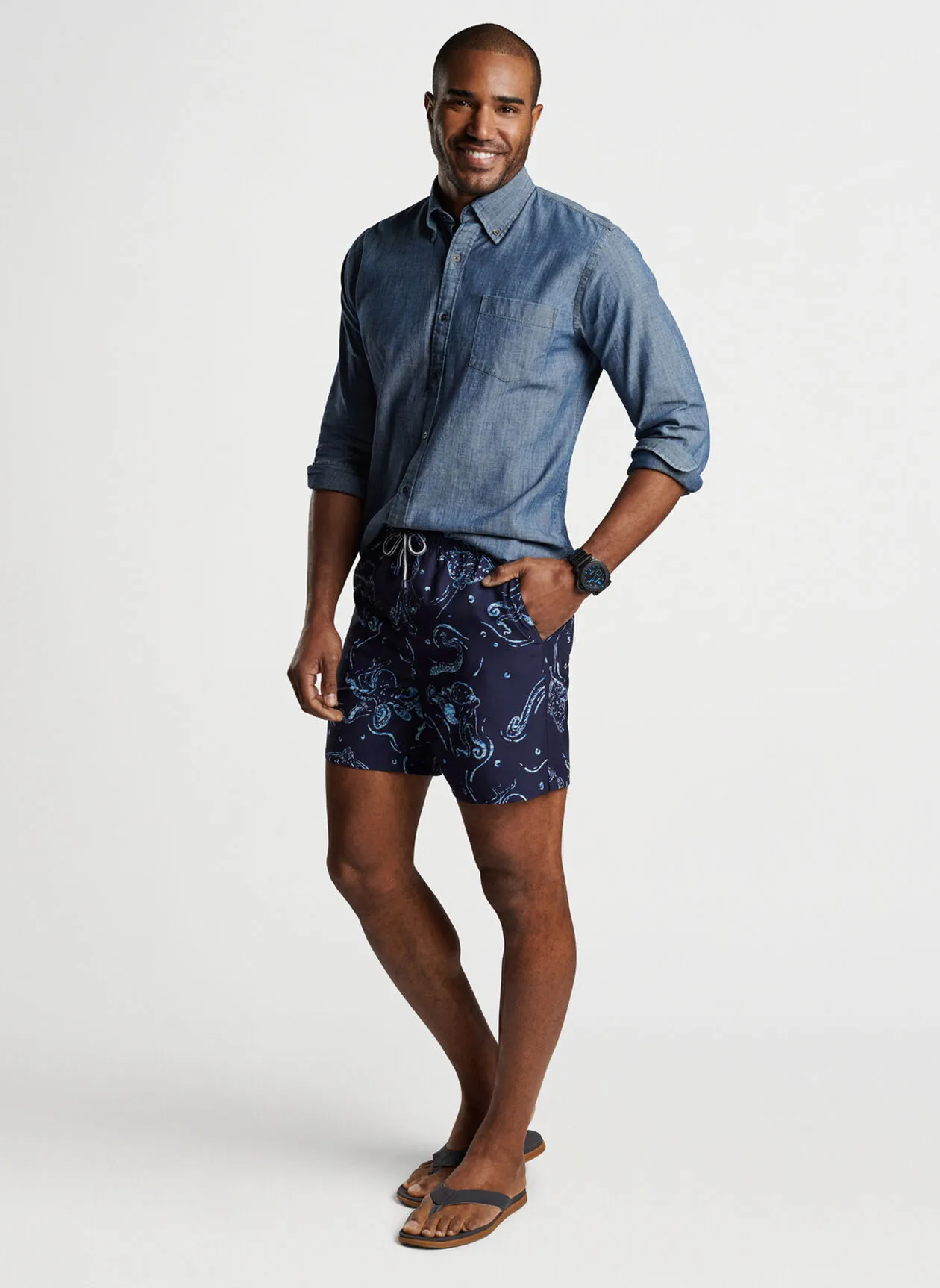 Custom Men's Vacation Style Deep Blue Ocean Print Swim Trunks MB-01 1