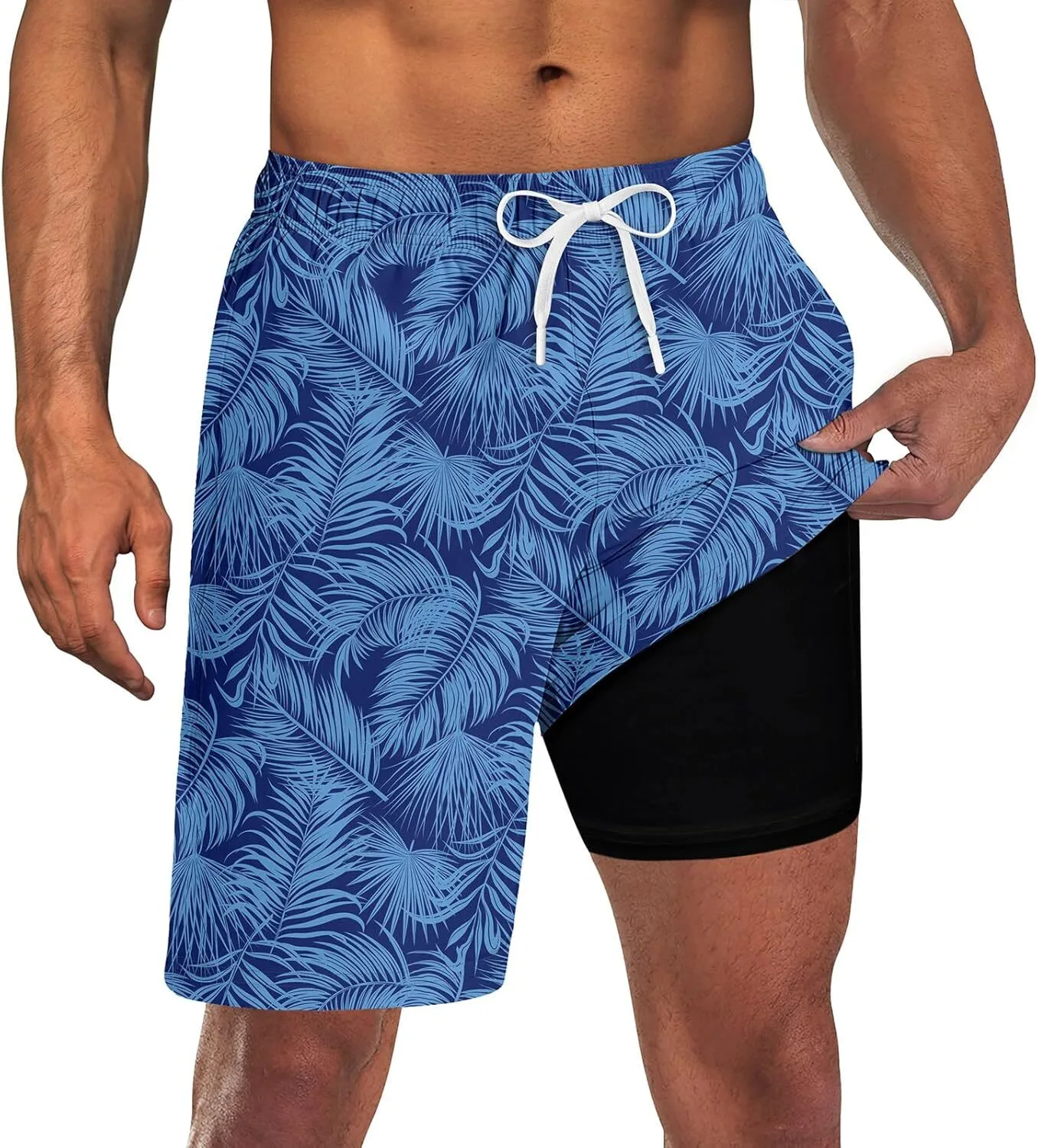 Custom Men's Reversible Tropical Palm Leaf Print Swim Trunks MB-02 1