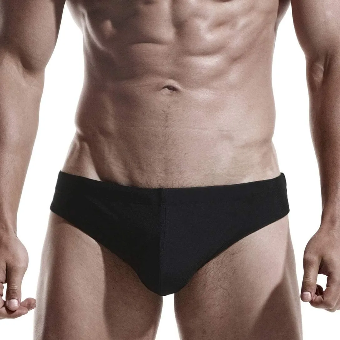 Custom Men's Simple Classic Black Swim Trunks MS-03 1