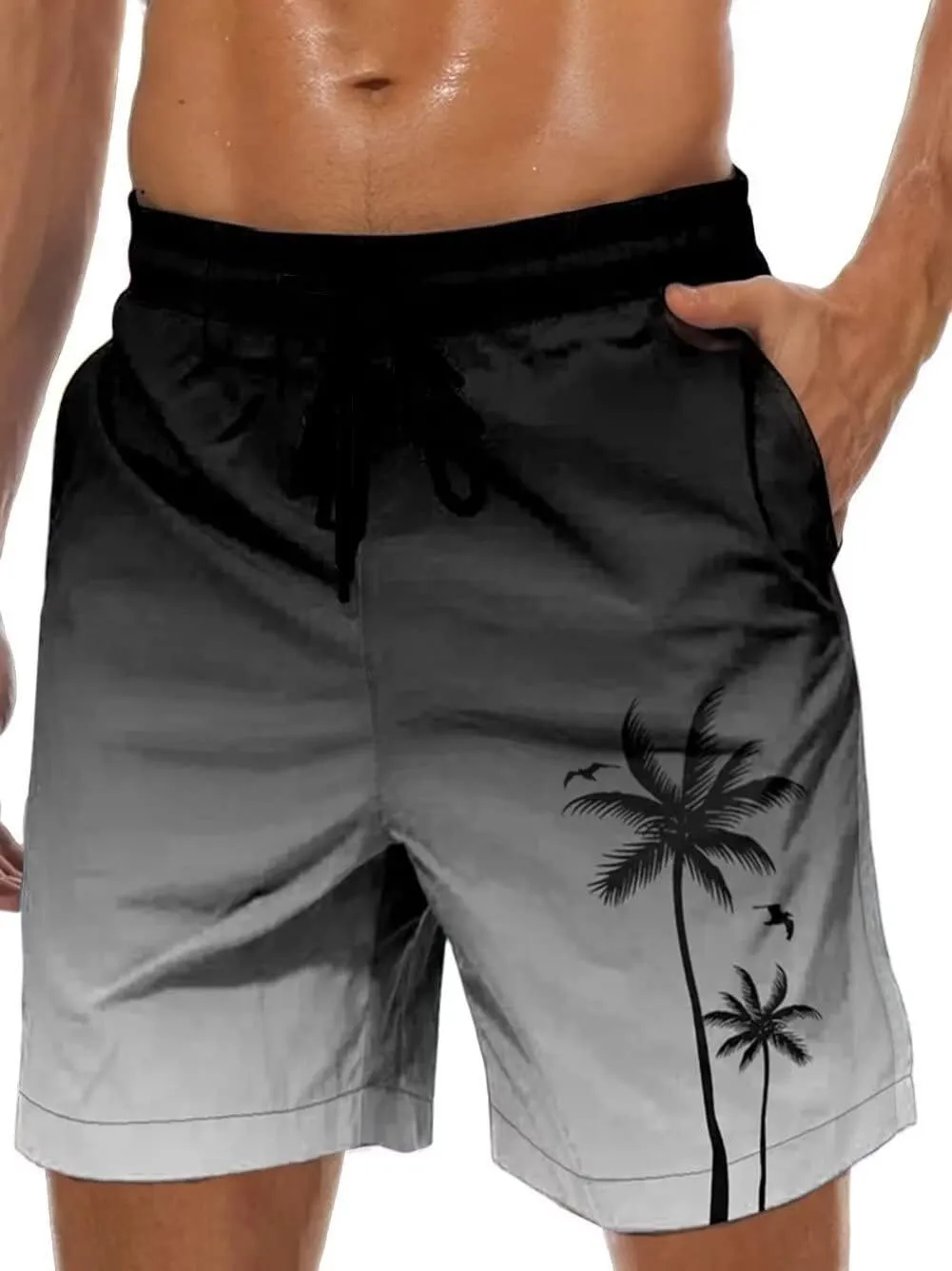 Custom Men's Gradient Palm Tree Print Swim Trunks MSS-03 1