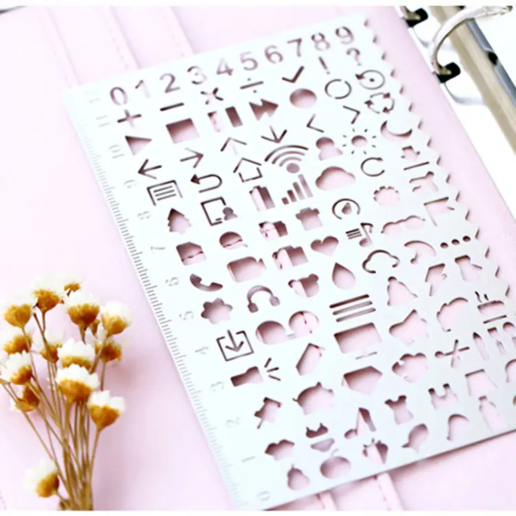 Custom Cute Logo Stainless steel Silver Ruler Stencils Letters Stencil Metal 1