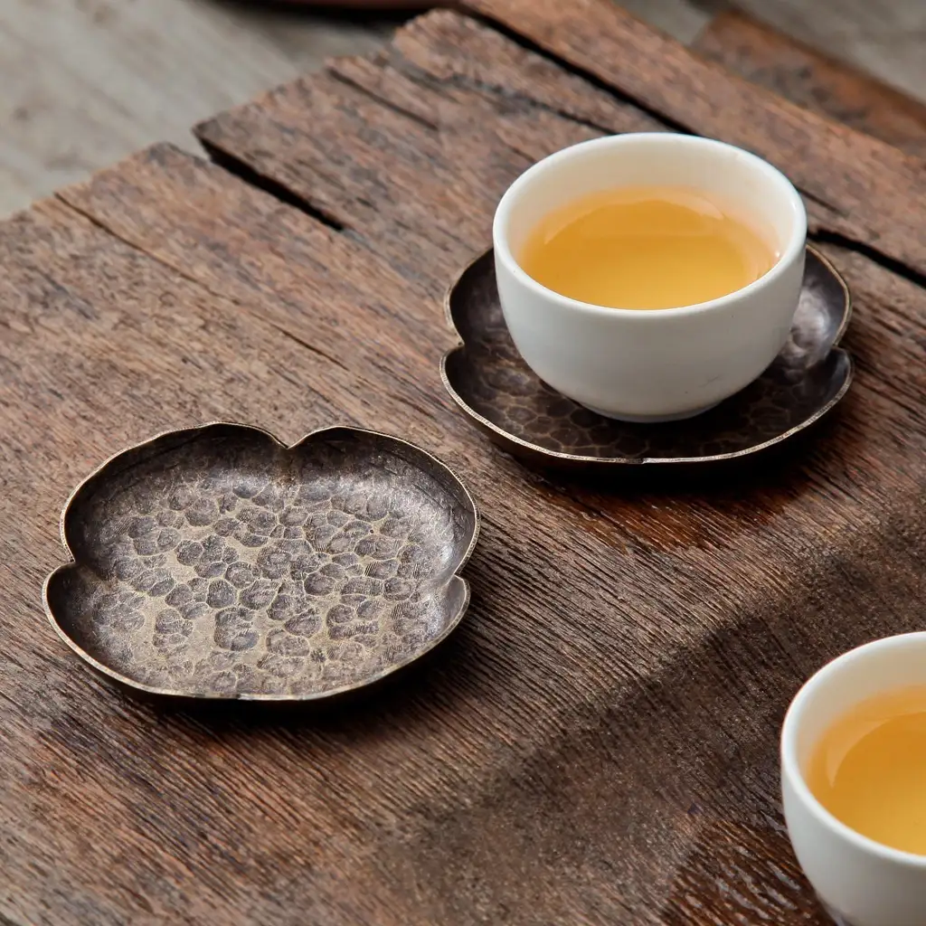 Almohadilla de Metal para taza de té, portavasos japonés, aislamiento térmico, cuarteto, soporte creativo para ceremonia del té 1