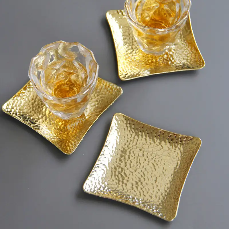 Gold silver simple metal coppersquare coaster cup holder 1