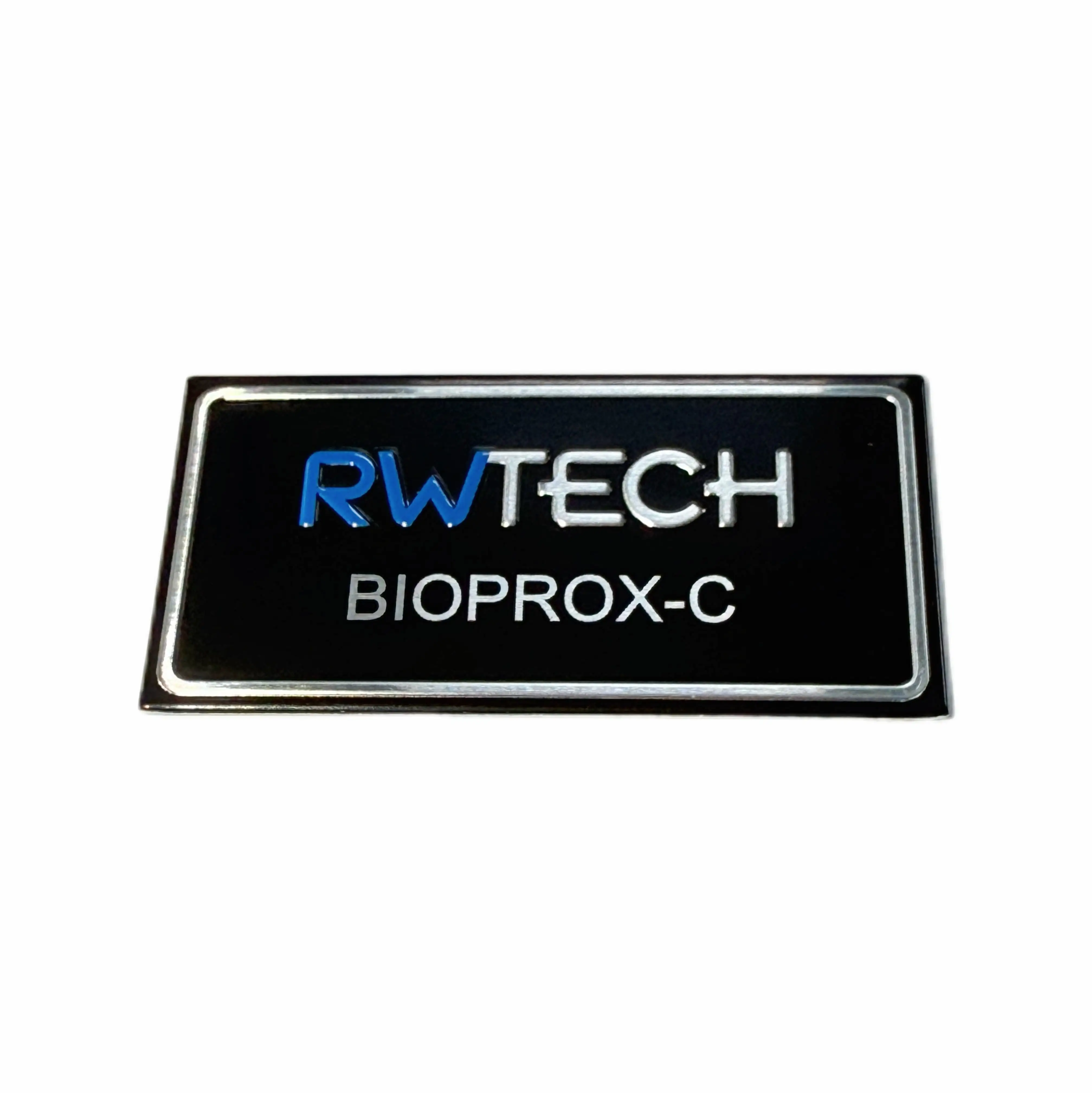 Aluminum nameplate, with a three-dimensional effect of embossed characters, and adhesive backing attached behind the product logo 1