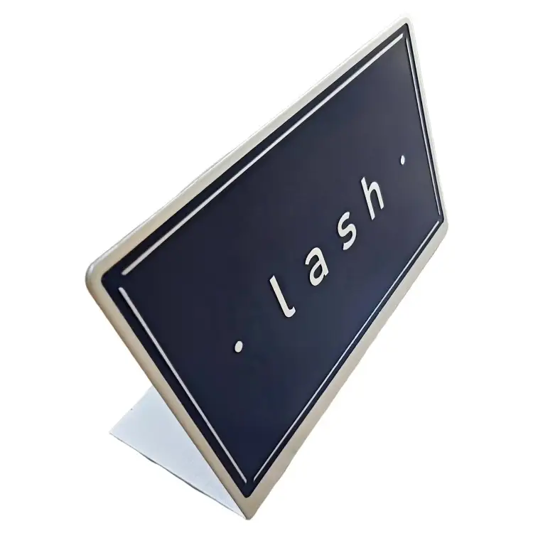 Custom-made metal nameplate with deep blue paint finish 1