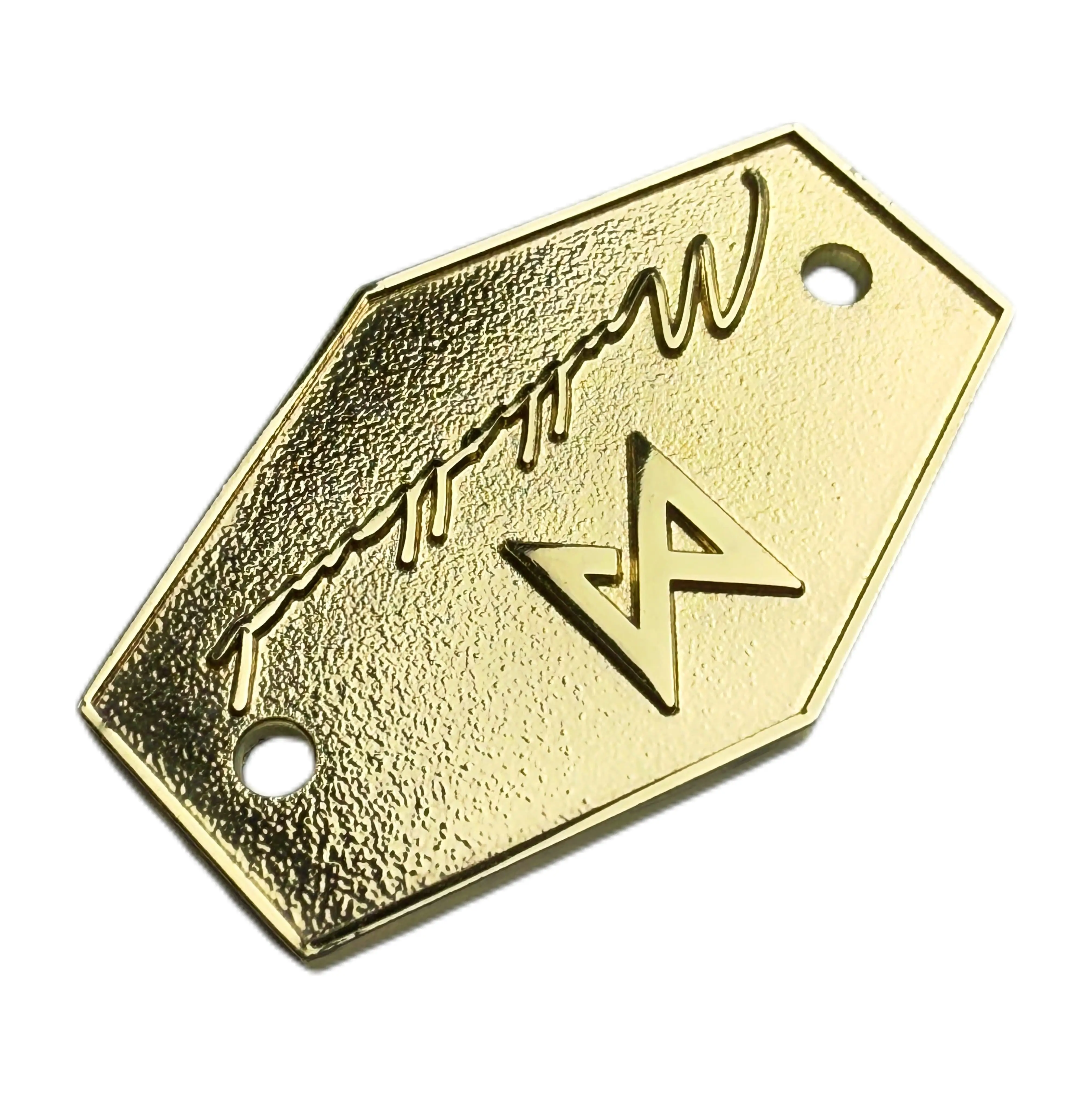 Customized zinc alloy golden logo with raised design and matte texture 1