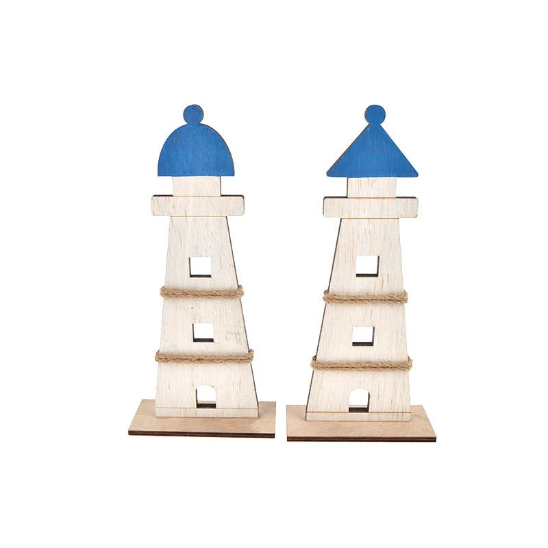 White And Blue Rustic Wooden Craft Lighthouse Nautical Decor 1