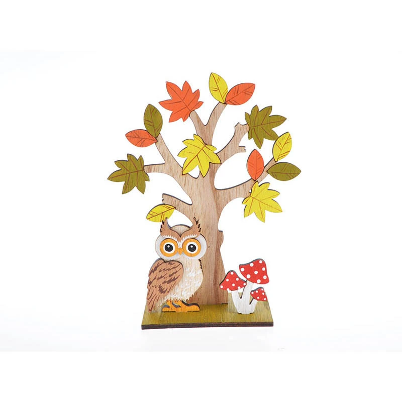 Wood Fall Autumn Leaves Tree Owl Mushroom Ornament 1