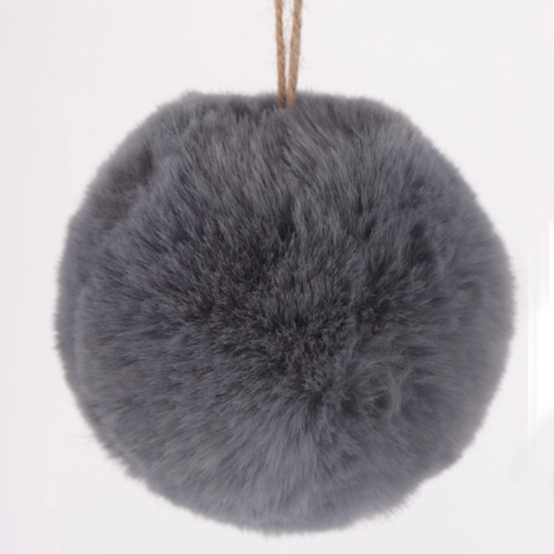 Grey Faux Fur POM Christmas Ornaments 1