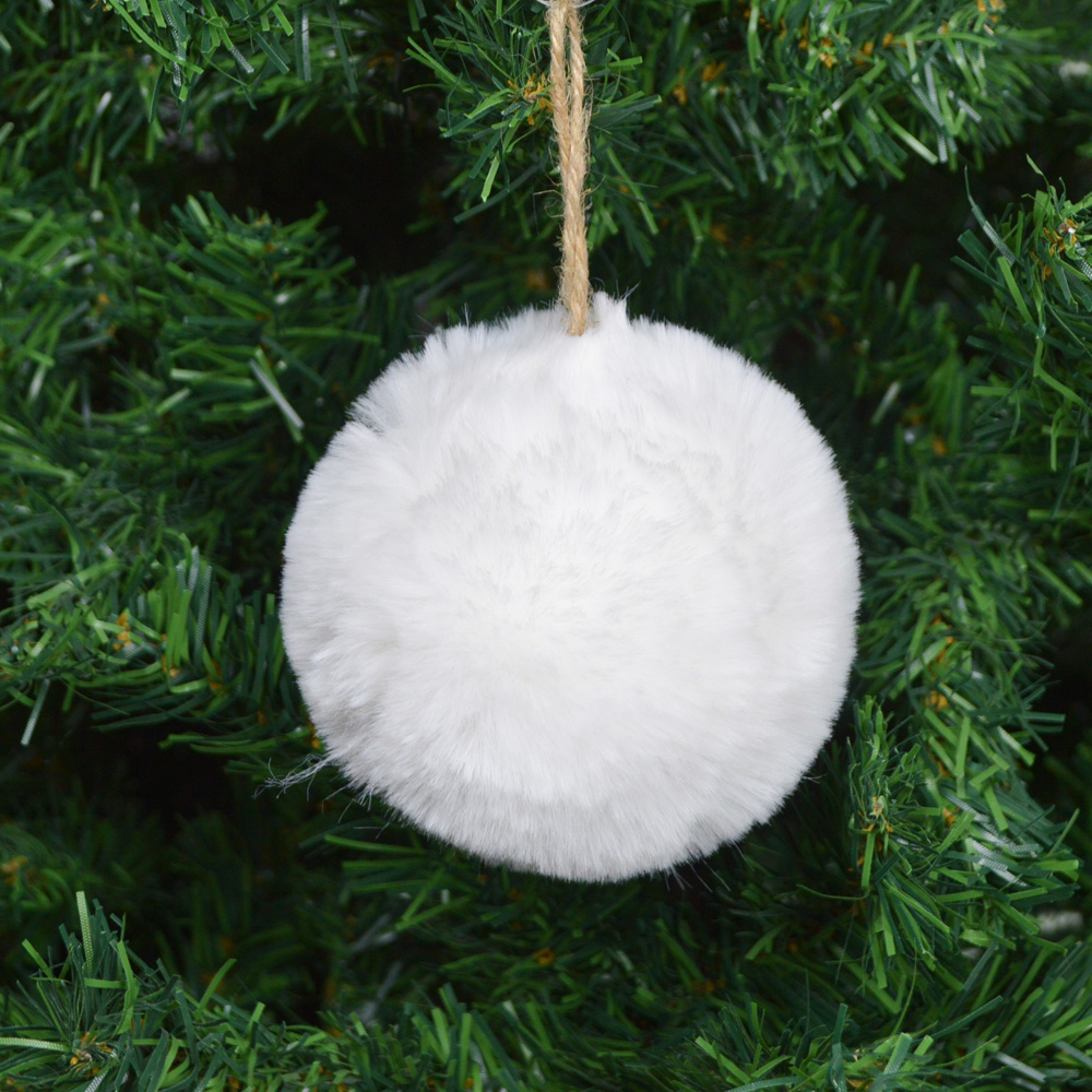 Grey Faux Fur POM Christmas Ornaments 3