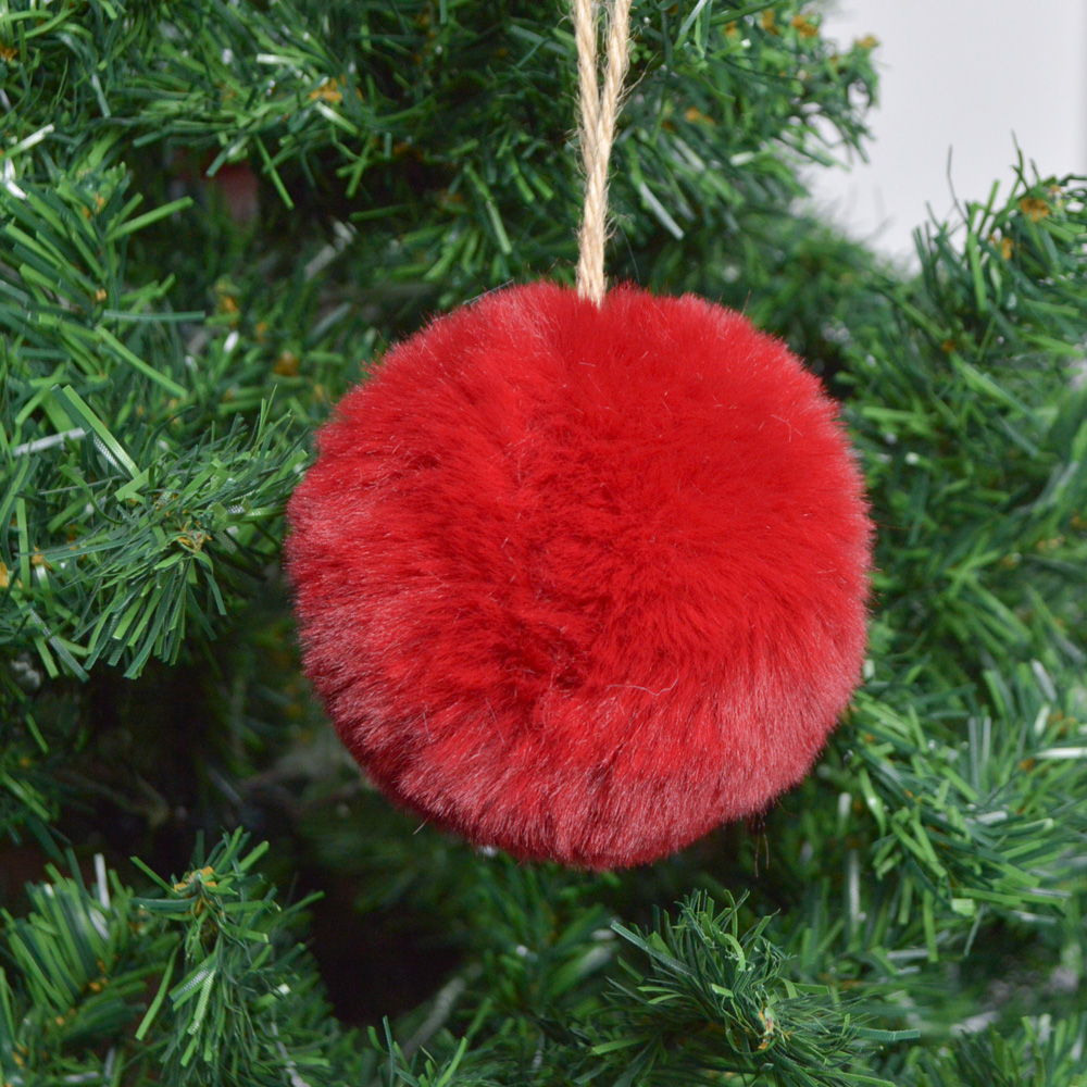 Grey Faux Fur POM Christmas Ornaments 2