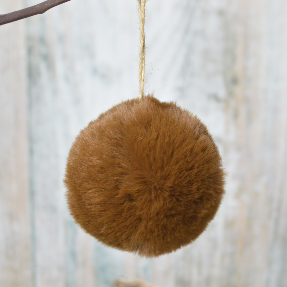 Grey Faux Fur POM Christmas Ornaments 6