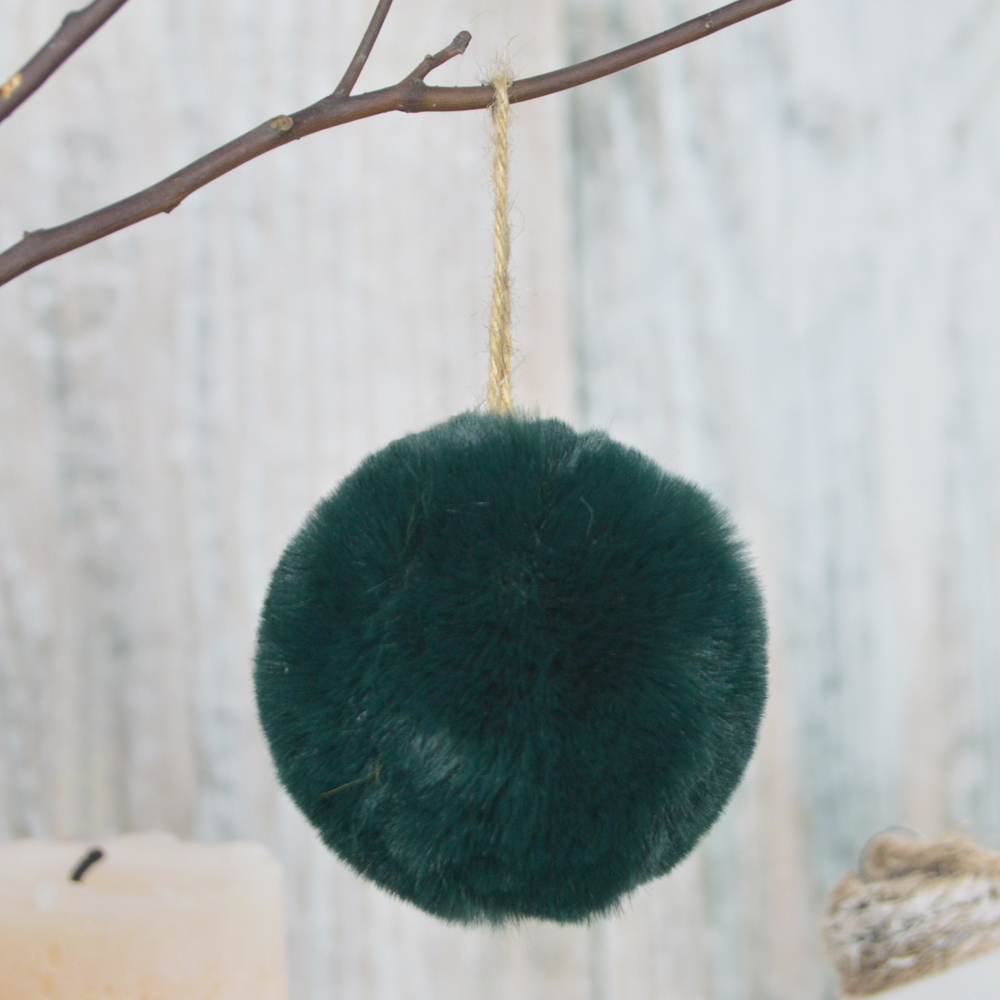 Grey Faux Fur POM Christmas Ornaments 5