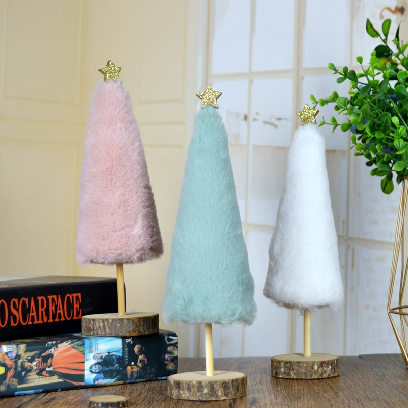 Wooden Fluff Plush Tree Shaped Christmas Decoration 1
