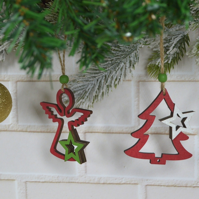 Wooden Xmas tree topper angel Hanging Christmas Decor 1