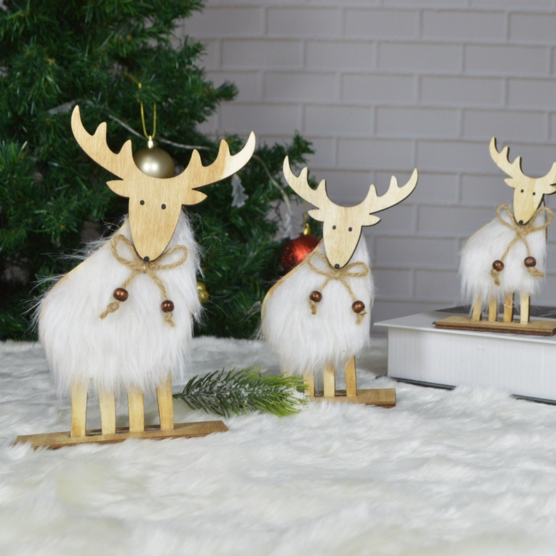 Adorno navideño de ciervo con diseño de animales de madera para decoración del hogar. 1