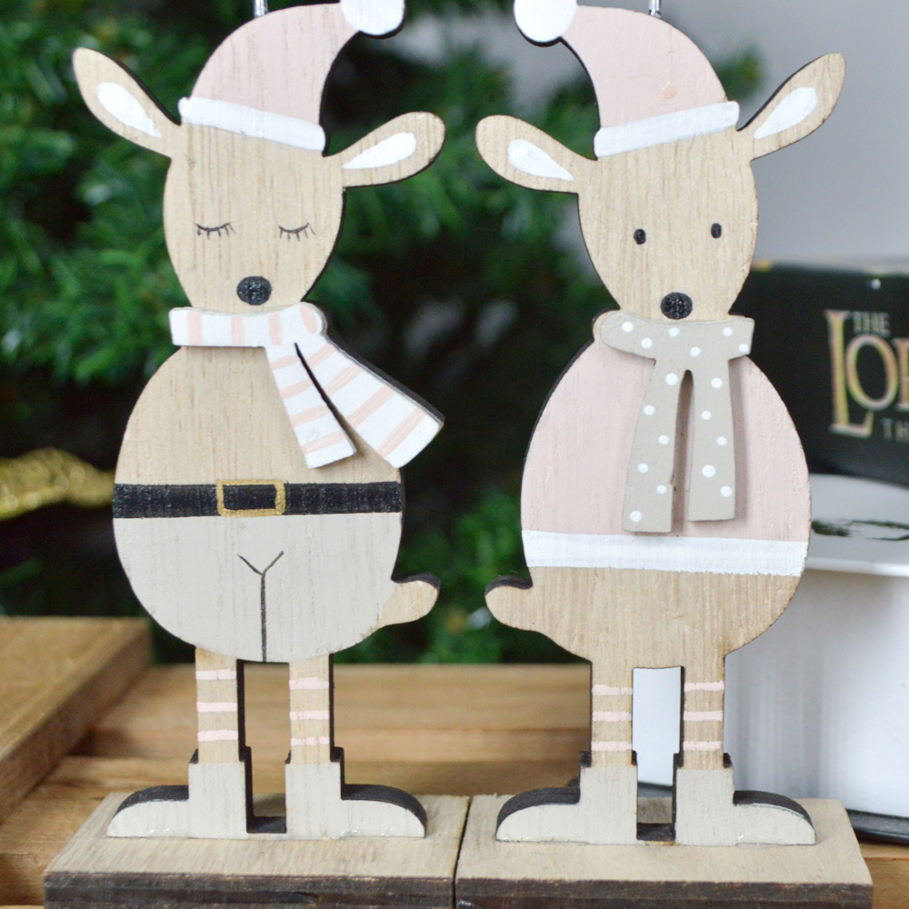 Weihnachts-Tischkartenhalter in Hirschform, bedruckt, aus Holz, Tischnummern-Menüpapier, Menü-Notiz-Clips, Halter für Feiertage 5