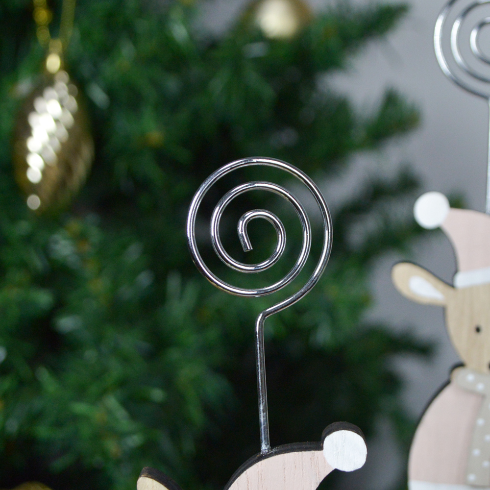 Weihnachts-Tischkartenhalter in Hirschform, bedruckt, aus Holz, Tischnummern-Menüpapier, Menü-Notiz-Clips, Halter für Feiertage 7