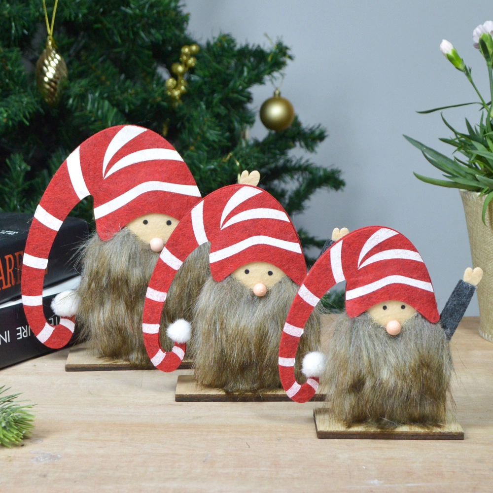 Gnomo de madera hecho a mano, elfo de Papá Noel, enano de barba larga, peluche para mesa, decoración navideña 1