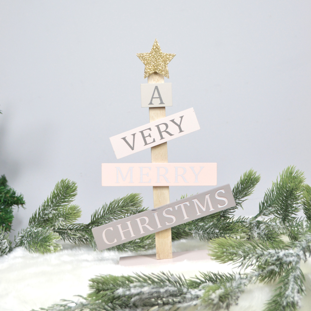 ODM hölzernes Weihnachtsbaummodell schreibt die Segensprache-Desktop-Dekoration 2