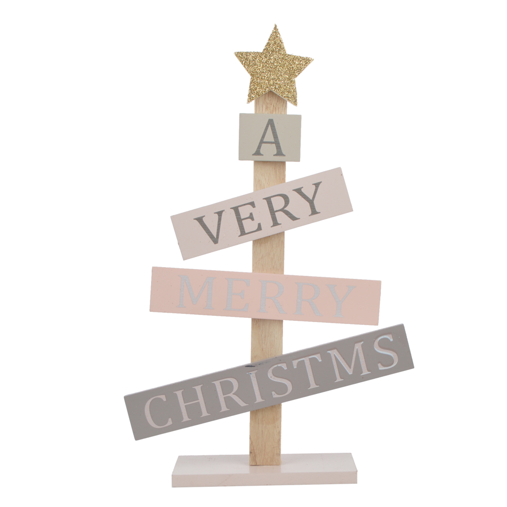 ODM hölzernes Weihnachtsbaummodell schreibt die Segensprache-Desktop-Dekoration 1