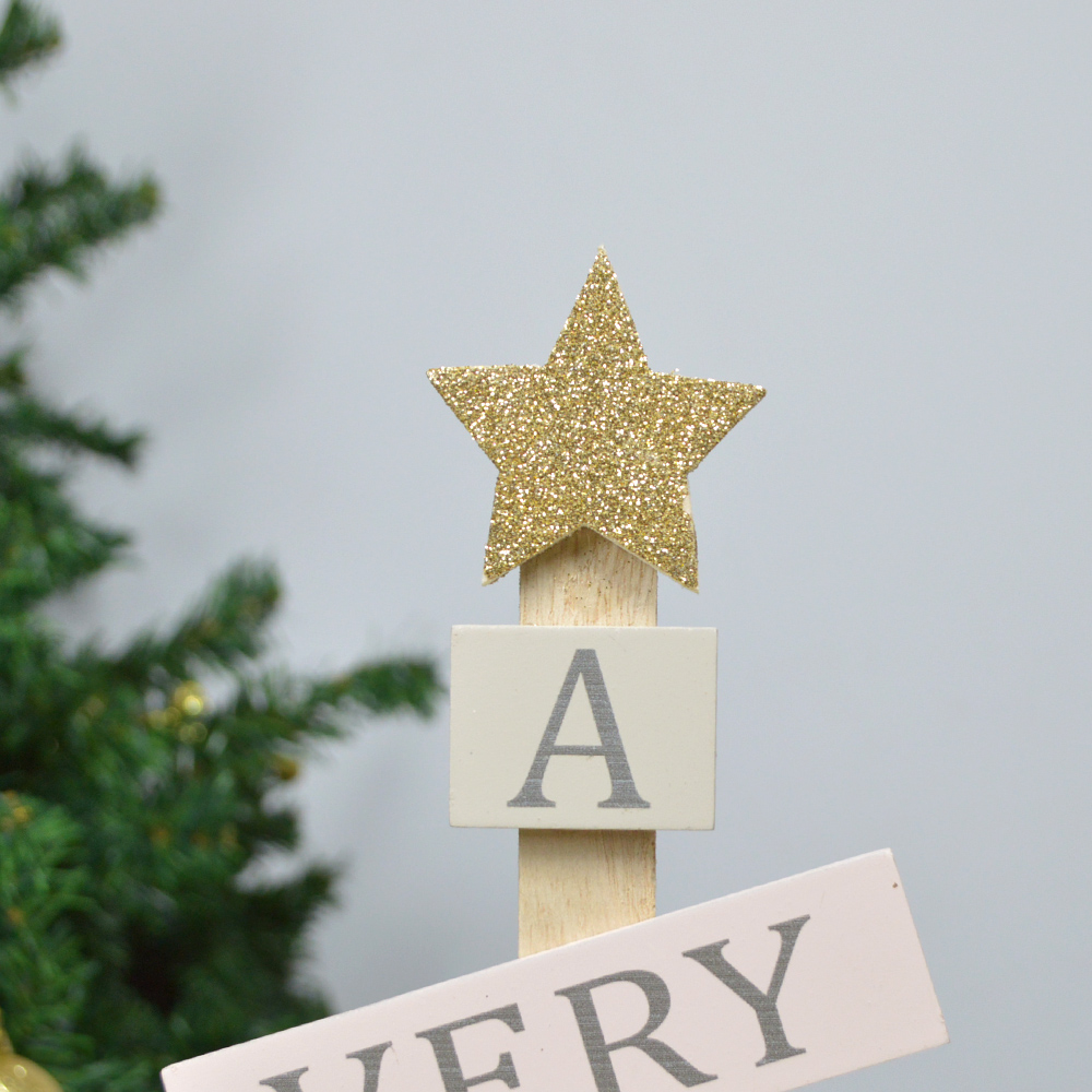 ODM hölzernes Weihnachtsbaummodell schreibt die Segensprache-Desktop-Dekoration 3