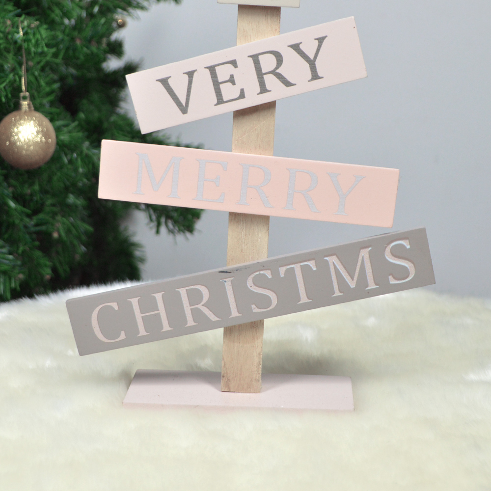 ODM hölzernes Weihnachtsbaummodell schreibt die Segensprache-Desktop-Dekoration 4