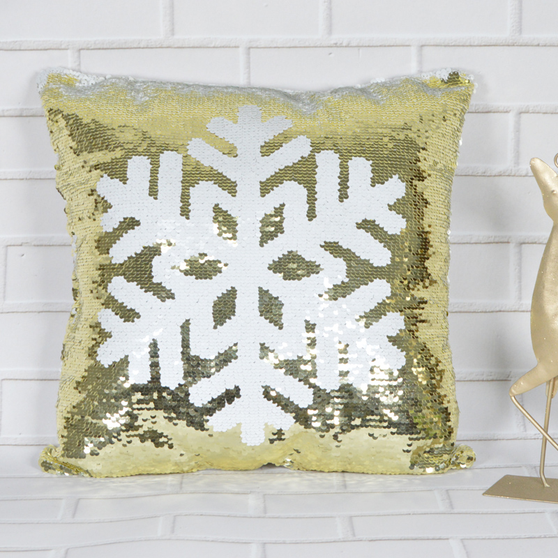 Mode 40 X 40 cm gold und weiß Schneeflocke Pailletten Sparkle Kissen Weihnachtsgeschenke Weihnachten Home Decor Supplie 1
