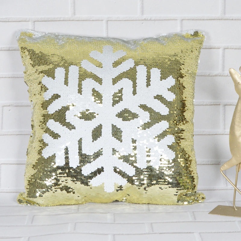 Fashion 40 X 40cm gold and white snowflake sequin Sparkle pillow Christmas gifts Christmas home decor supplie 1