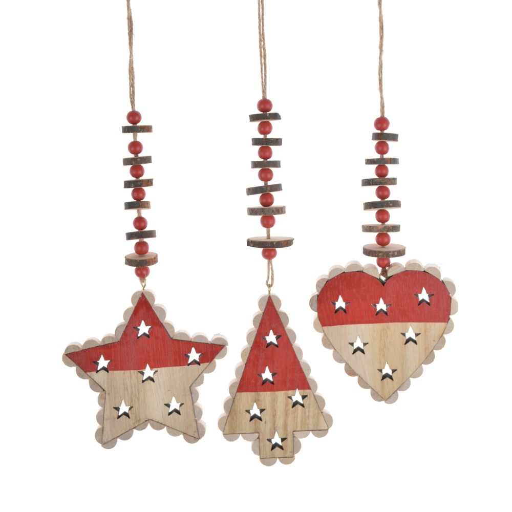 Wooden christmas heart star tree hanging with beads 1