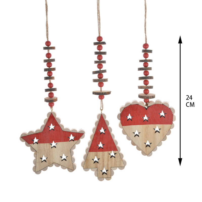 Wooden christmas heart star tree hanging with beads 3