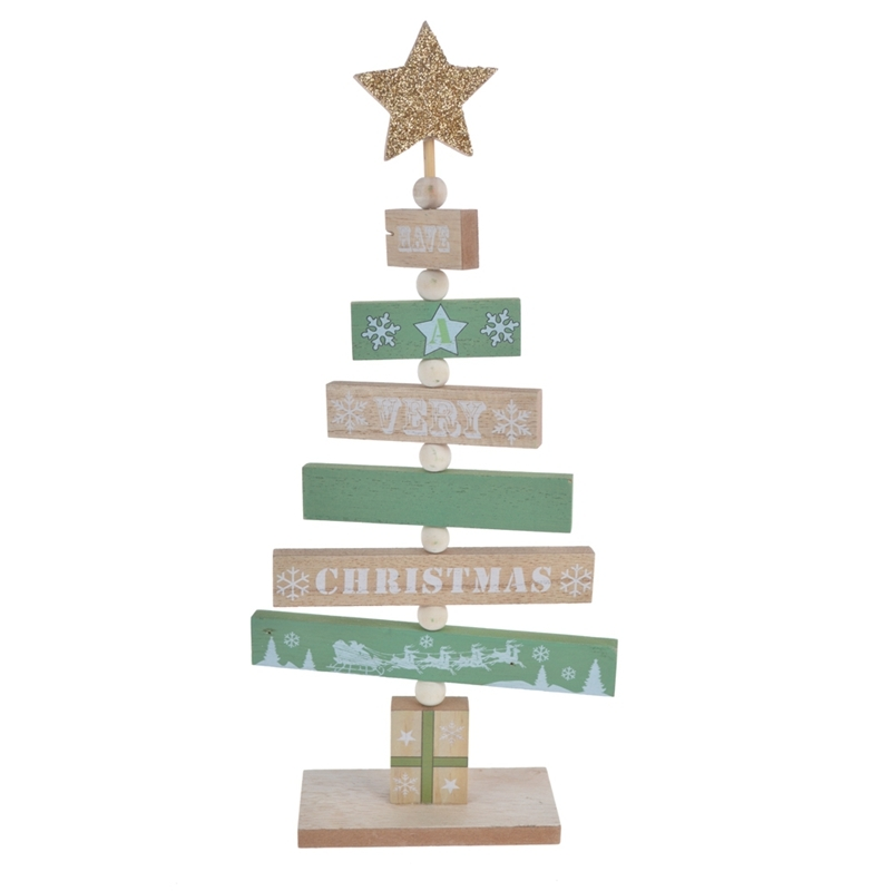 Decoración de árbol de Navidad de madera con palabras impresas 1