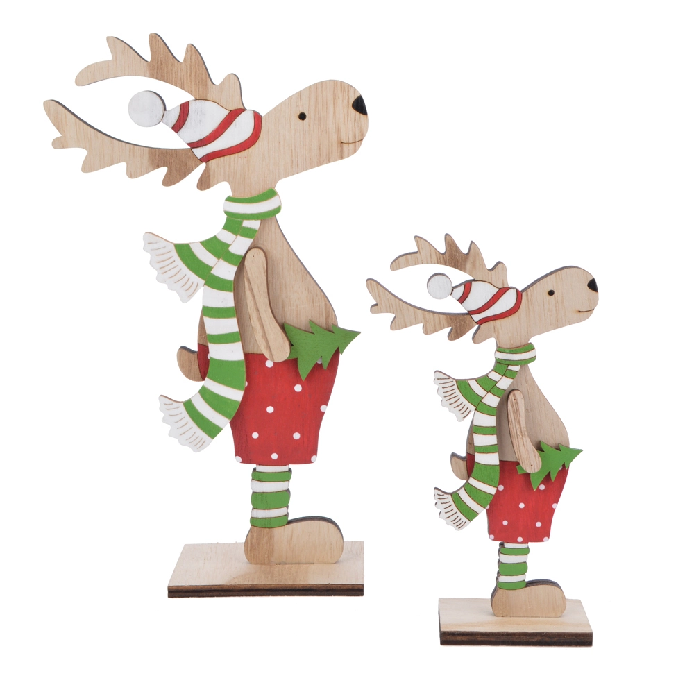 Christmas decoration wooden deer lovely elk with scarf 1