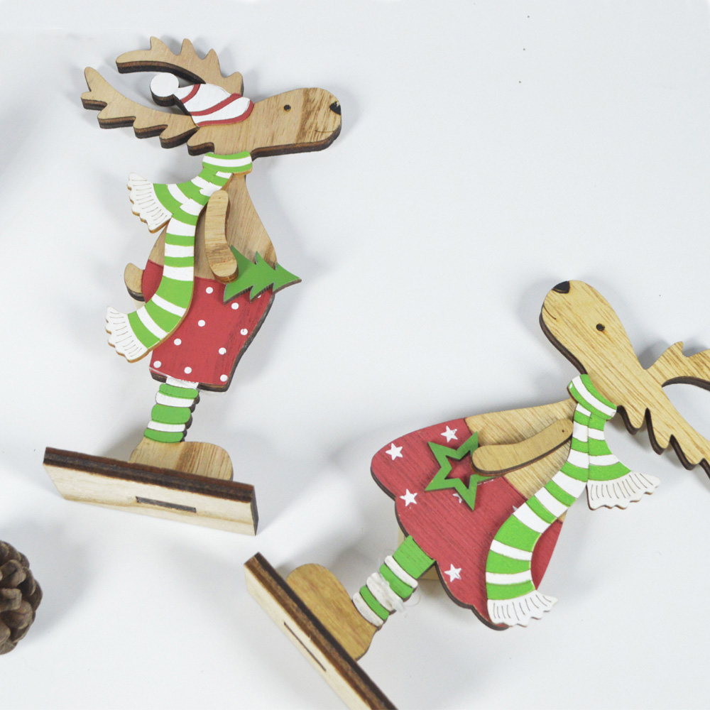 Рождественское украшение деревянный олень милый лось с шарфом 3