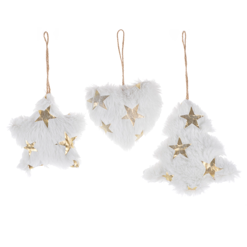 Decoración navideña de color blanco con forma de estrella y corazón para colgar en el árbol. 1