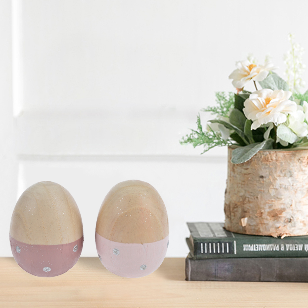 Wooden Eggs Flat Bottom Eggs for Easter Crafts and Display 3