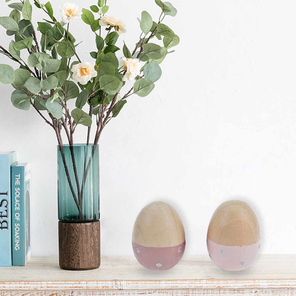 Wooden Eggs Flat Bottom Eggs for Easter Crafts and Display 4