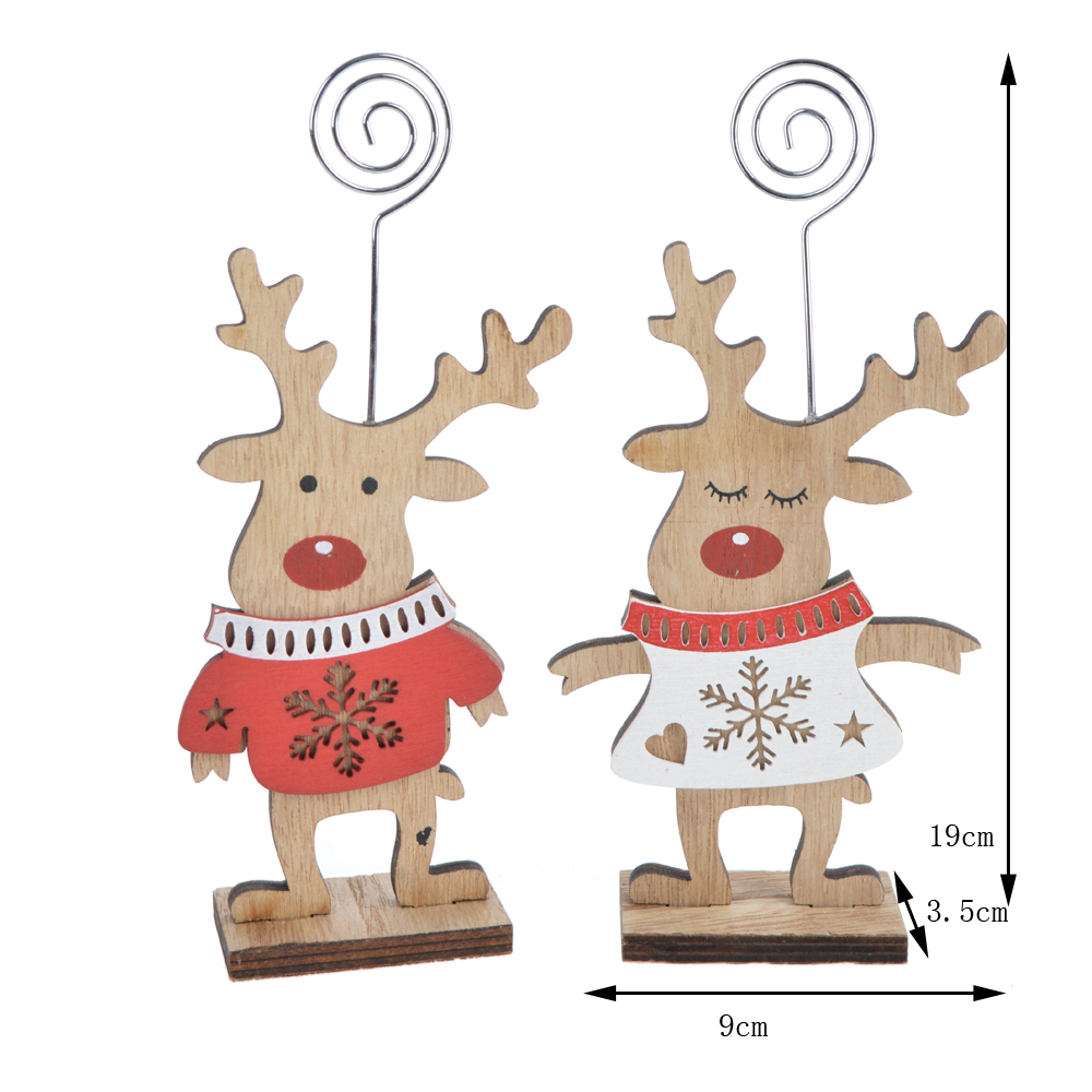 Portatarjetas de madera navideño con forma de ciervo para notas y mensajes 2