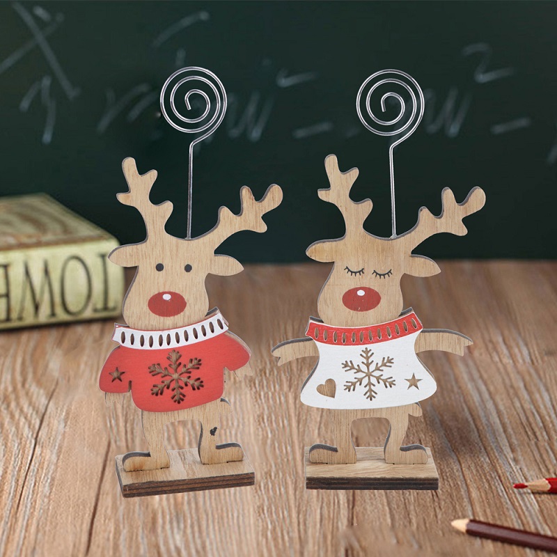Portatarjetas de madera navideño con forma de ciervo para notas y mensajes 3