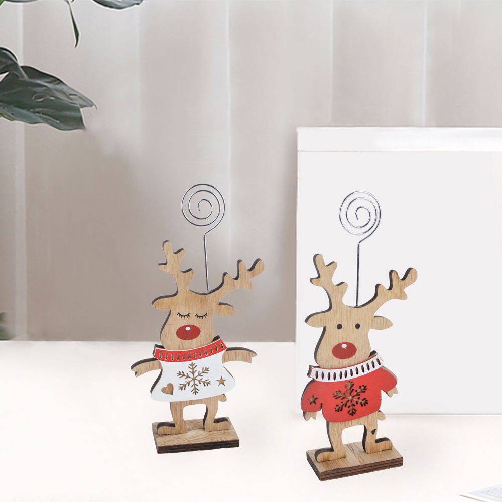 Portatarjetas de madera navideño con forma de ciervo para notas y mensajes 4