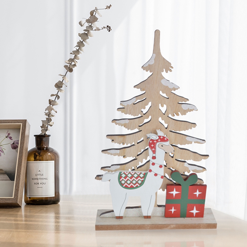Adornos de mesa de madera con forma de reno navideño 4