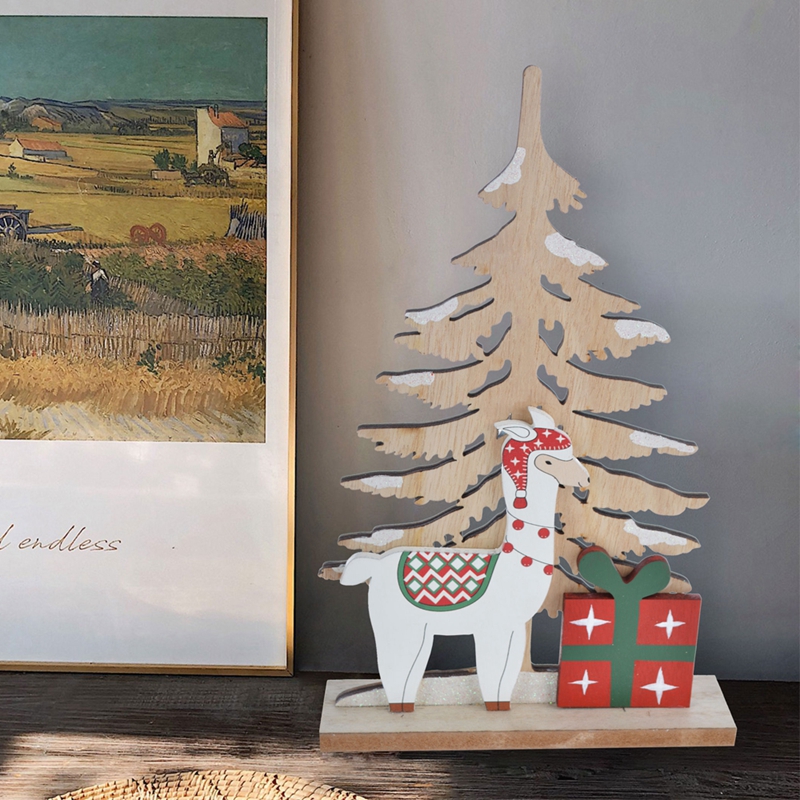 Adornos de mesa de madera con forma de reno navideño 5