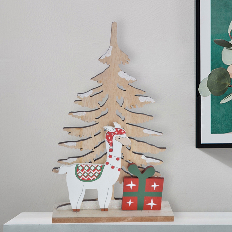Adornos de mesa de madera con forma de reno navideño 3