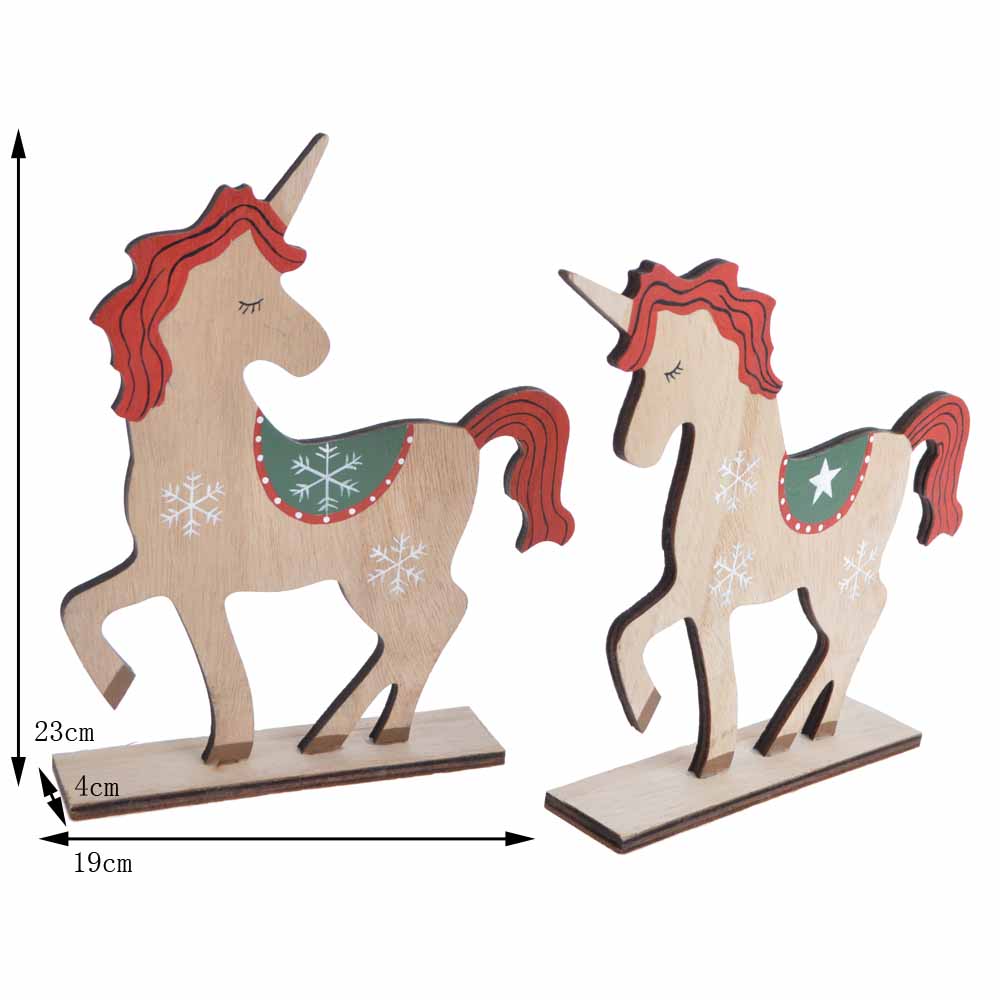 Adornos creativos de madera para mesa de Navidad con forma de unicornio 2