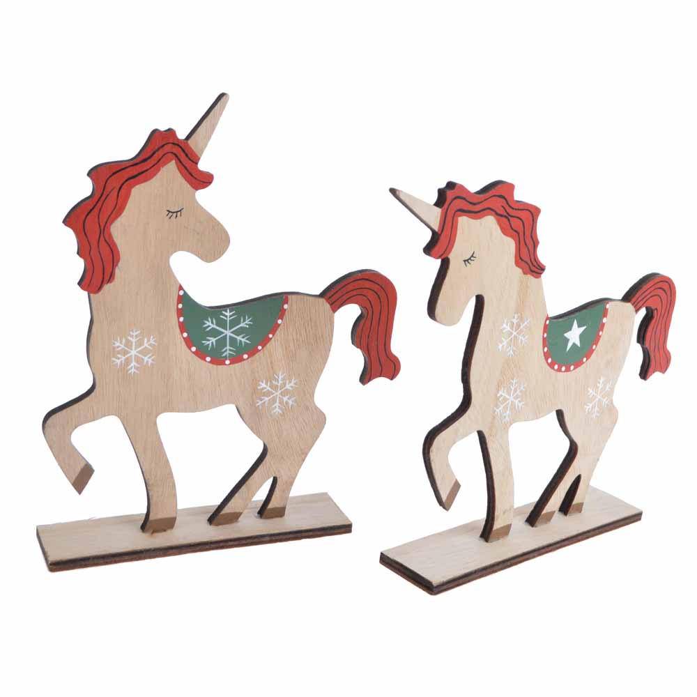 Adornos creativos de madera para mesa de Navidad con forma de unicornio 1