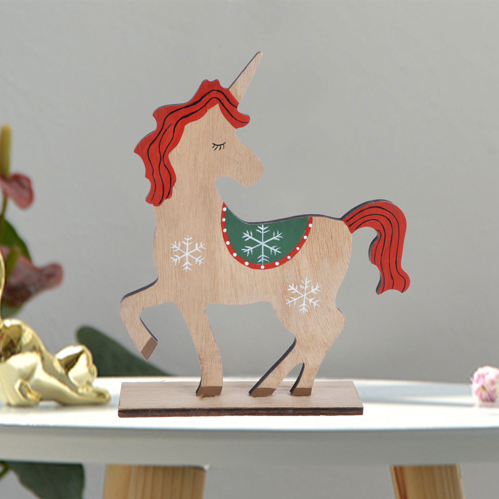 Adornos creativos de madera para mesa de Navidad con forma de unicornio 3