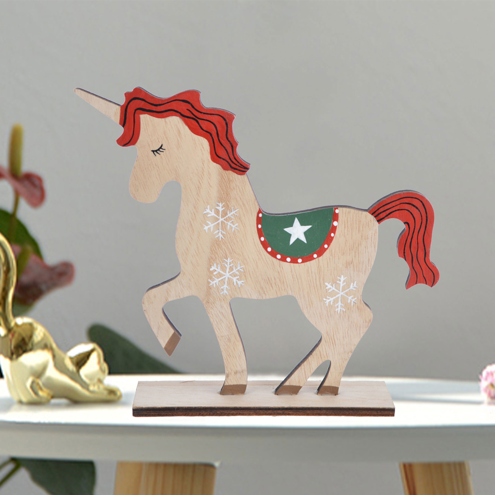Adornos creativos de madera para mesa de Navidad con forma de unicornio 4