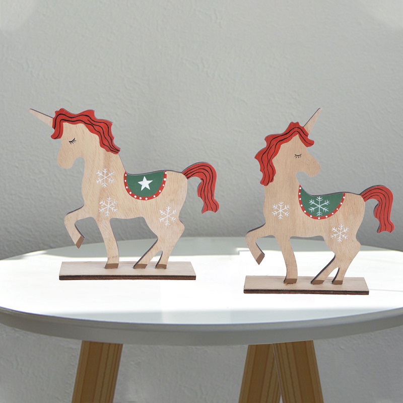 Adornos creativos de madera para mesa de Navidad con forma de unicornio 5